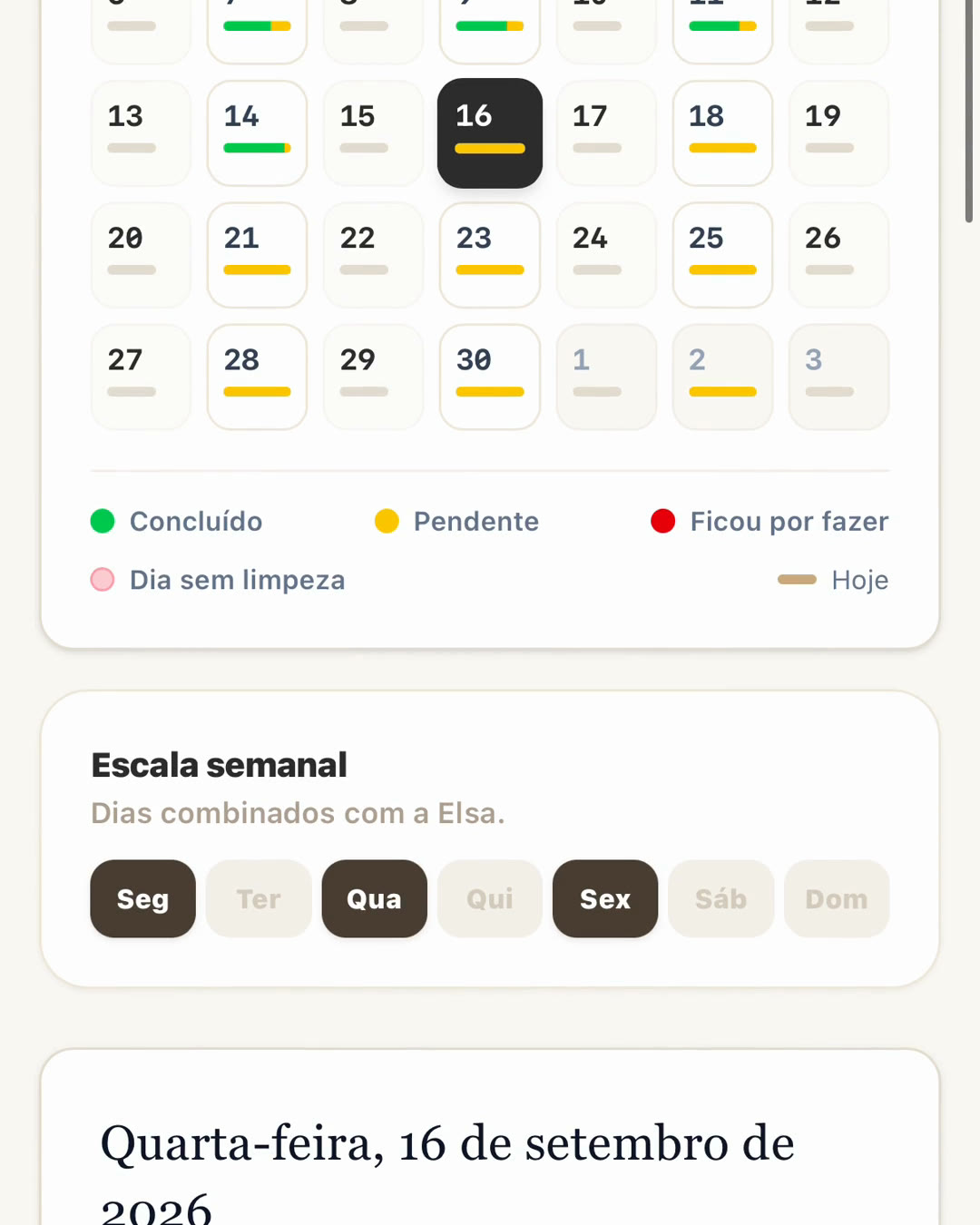 O calendário da casa, dia a dia